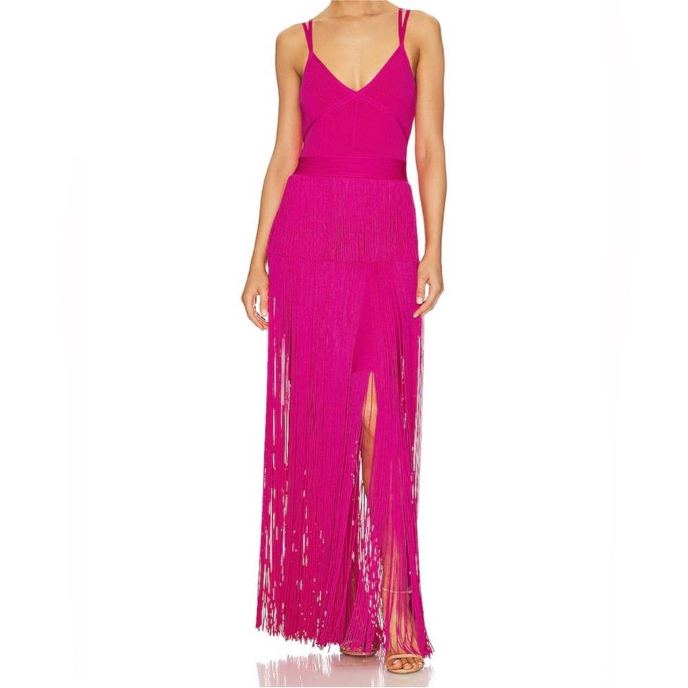 Herve Leger Pink Fringe Strappy Ottoman Gown - Picture 2 of 4